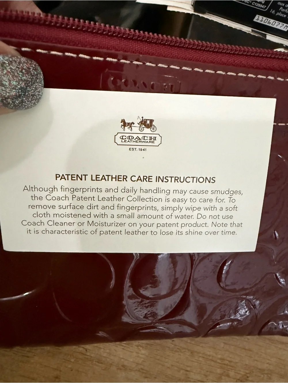 Authentic COACH Women's Patent Leather Wristlet - Deep Red.